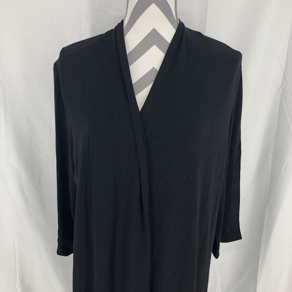 Haani Black Open Front 3/4 Sleeve Cardigan Sweater Dress Beaded Neck 1X